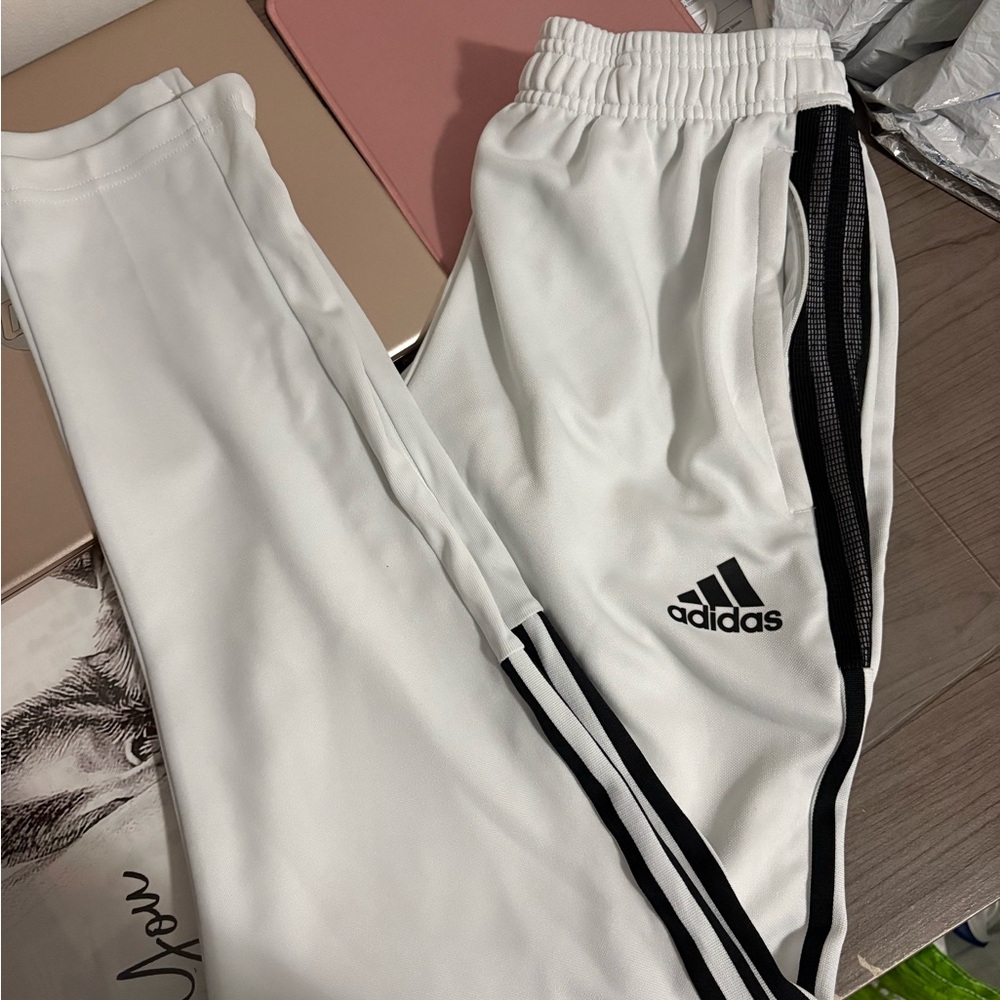 Adidas White Joggers with Black Stripes